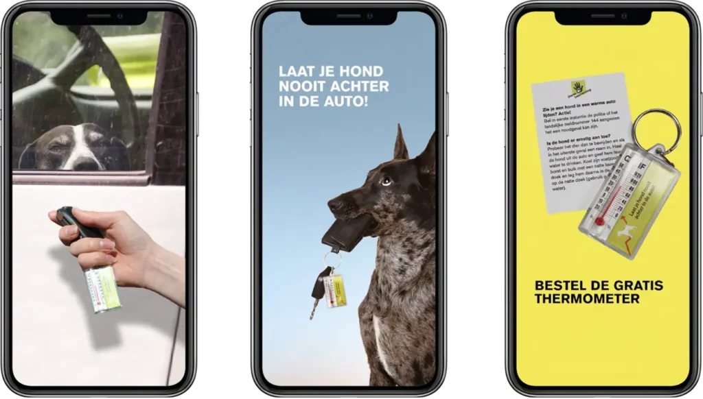 iPhone met drie met campagnebeelden op Instagram van de Hitte Actie