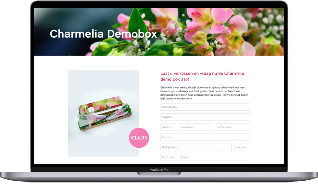 Mock-up van laptop met de Charmelia webshop